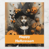 Halloween-Hexe mit Kürbissen Weinetikett (Einzelnes Label)