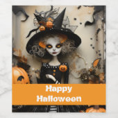 Halloween-Hexe mit Kürbissen Weinetikett (Einzelnes Label)