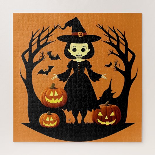 Halloween Hexe mit Kürpen in einer unheimlichen Ei Puzzle (Vertikal)