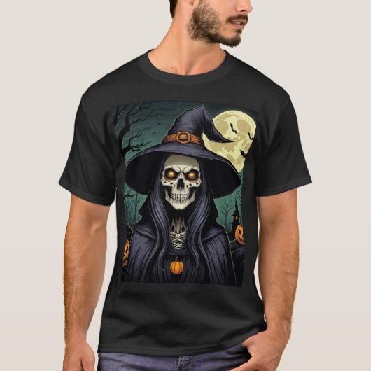Halloween Hexe mit leuchtenden Augen T-Shirt (Vorderseite)