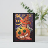 Halloween-Hexe mit lustigem Kürbis Postkarte (Stehend Vorderseite)