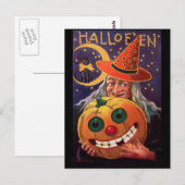 Halloween-Hexe mit lustigem Kürbis Postkarte (Vorne/Hinten)