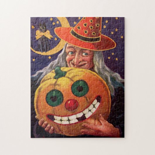 Halloween-Hexe mit lustigem Kürbis Puzzle (Vertikal)
