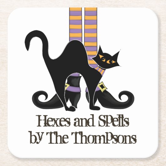 Halloween Hexe mit Niedlicher Schwarzkatze Rechteckiger Pappuntersetzer (Vorderseite)