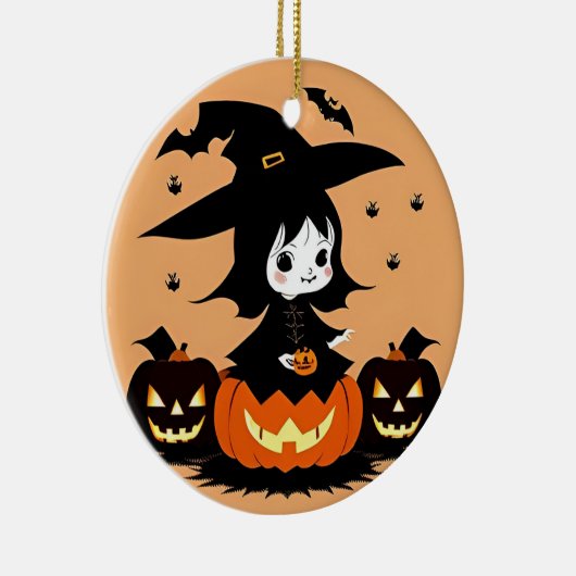 Halloween Hexe mit Pumpkins Keramik Ornament (Rechts)