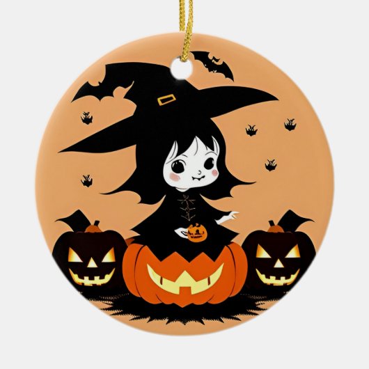 Halloween Hexe mit Pumpkins Keramik Ornament (Vorne)