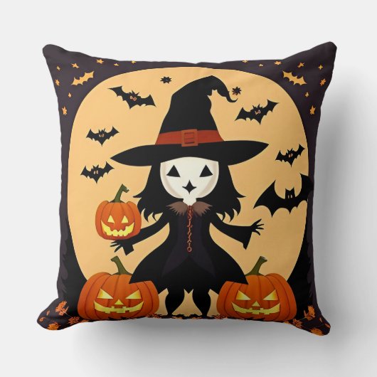 Halloween Hexe mit Pumpkins Kissen (Vorderseite)