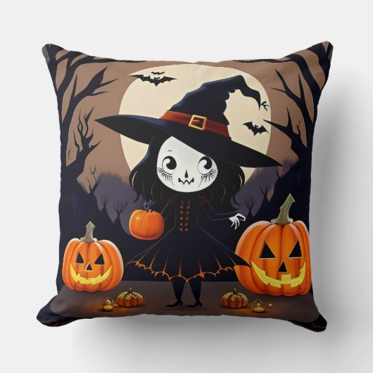 Halloween Hexe mit Pumpkins Kissen (Vorderseite)