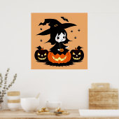 Halloween Hexe mit Pumpkins Poster (Küche)