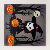 Halloween Hexe mit Pumpkins Puzzle (Horizontal)