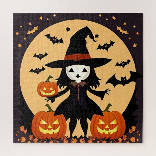 Halloween Hexe mit Pumpkins Puzzle (Vertikal)