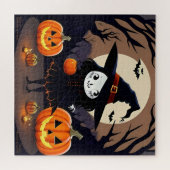 Halloween Hexe mit Pumpkins Puzzle (Horizontal)