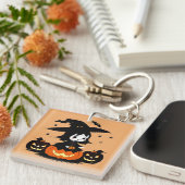 Halloween Hexe mit Pumpkins Schlüsselanhänger (Vorderseite rechts)