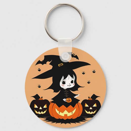 Halloween Hexe mit Pumpkins Schlüsselanhänger (Vorderseite)