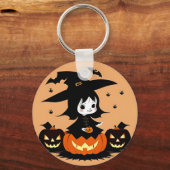 Halloween Hexe mit Pumpkins Schlüsselanhänger (Vorderseite)