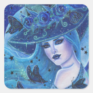 Halloween Hexe mit Schmetterlingen von Renee Lavoi Quadratischer Aufkleber