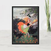 Halloween Hexe mit schwarzen Katzen Karte (Vorderseite)