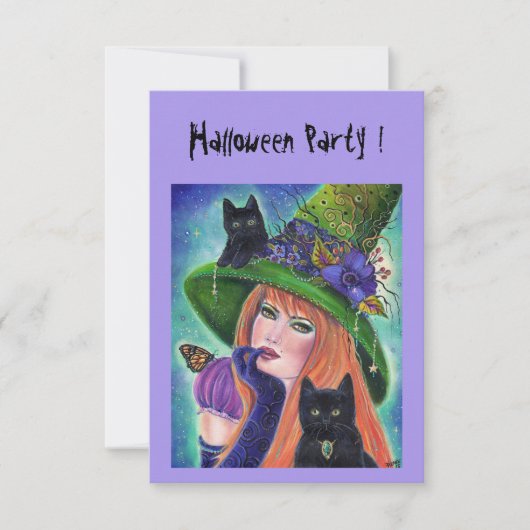 Halloween Hexe mit schwarzen Party Einladungen (Vorderseite)