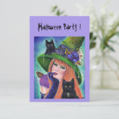 Halloween Hexe mit schwarzen Party Einladungen (Stehend Vorderseite)