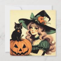 Halloween Hexe mit Schwarzer Katze und Jack-o-Late