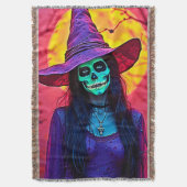 Halloween Hexe mit Skull Face Design Decke (Vorderseite Vertikal)