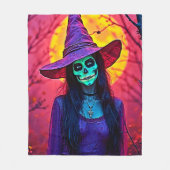 Halloween Hexe mit Skull Face Design Fleecedecke (Vorderseite)