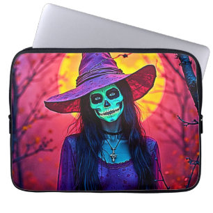 Halloween Hexe mit Skull Face Design Laptopschutzhülle