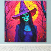 Halloween Hexe mit Skull Face Design Leinwanddruck (Insitu (Holzboden))