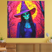 Halloween Hexe mit Skull Face Design Leinwanddruck (Insitu (Wohnzimmer))