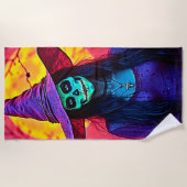 Halloween Hexe mit Skull Face Design Strandtuch (Vorderseite)