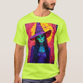 Halloween Hexe mit Skull Face Design T-Shirt (Vorderseite)
