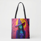 Halloween Hexe mit Skull Face Design Tasche (Vorderseite)