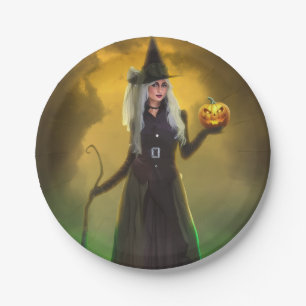 Halloween Hexe mit Stock Pappteller