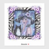 Halloween Hexe mit tuxedo cat By Renee L Aufkleber (Blatt)