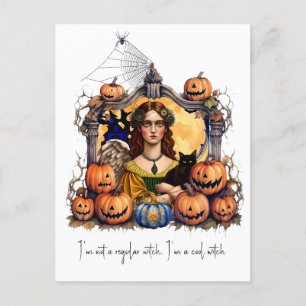 Halloween Hexe mit Zitat Postkarte