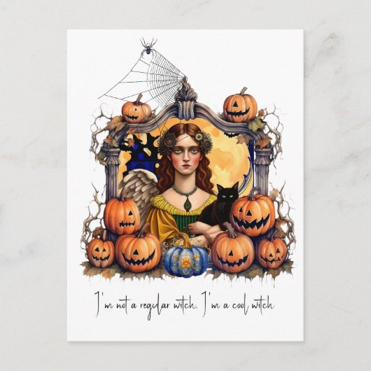 Halloween Hexe mit Zitat Postkarte (Vorderseite)