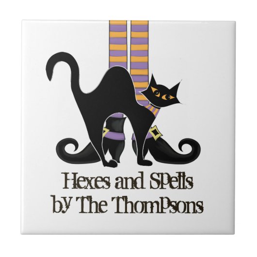 Halloween Hexe Niedlich Black Cat Whimsical Fliese (Vorderseite)