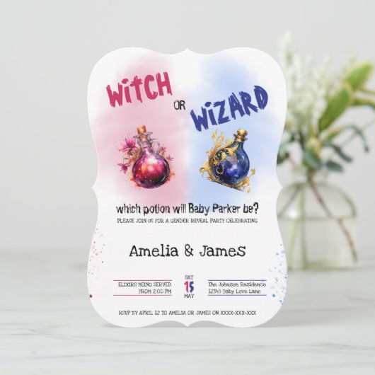 Halloween Hexe oder Zaubergeschlecht Einladung (Stehend Vorderseite)