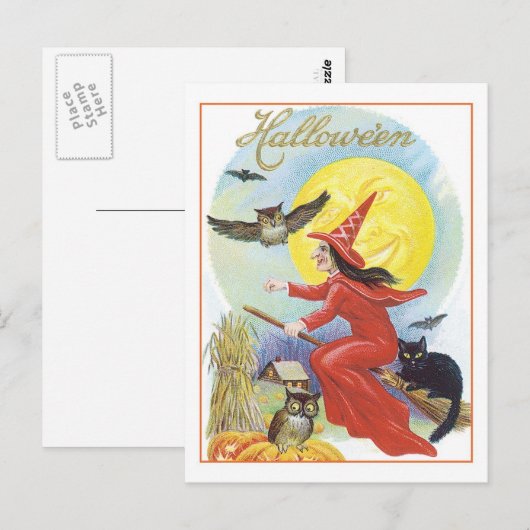 Halloween Hexe Postkarte (Vorne/Hinten)