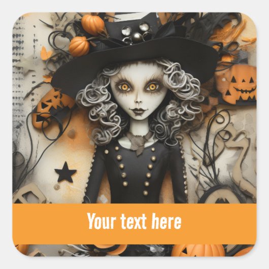 Halloween Hexe Quadratischer Aufkleber (Vorderseite)