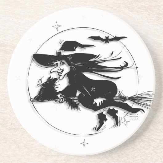 Halloween Hexe Sandstein Untersetzer (Vorne)