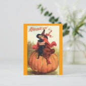 Halloween, Hexe, Schwarz, Katze, Postkarte (Stehend Vorderseite)
