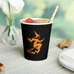 Halloween Hexe schwarz & orange lecker Pappbecher