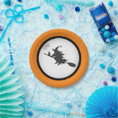 Halloween Hexe & schwarze Katze auf Orange & Weiß Pappteller (Party)
