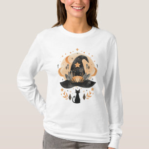Halloween-Hexe-Schwarze-Katze-T-Shirt T-Shirt