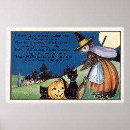 Halloween-Hexe, schwarze Katzen, Vintage-Poster Poster