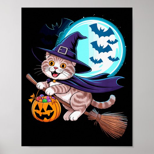Halloween Hexe Scottish Fold Mond Coupari Poster (Vorne)