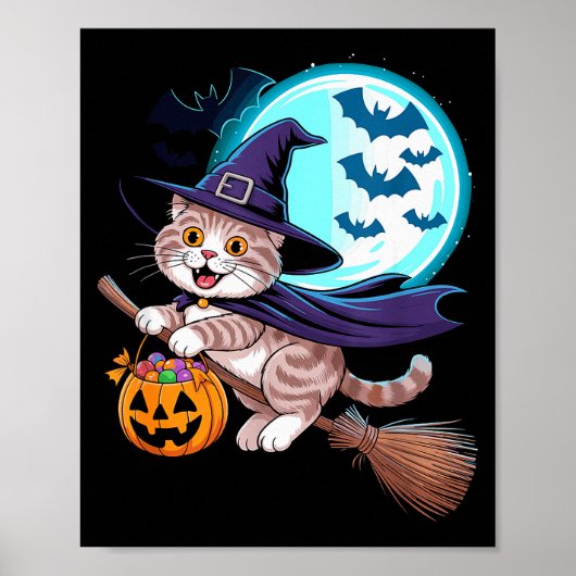 Halloween Hexe Scottish Fold Mond Coupari  Poster (Vorne)