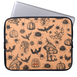 Halloween Hexe Silhouette: Cartoon Muster. Laptopschutzhülle