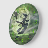 Halloween Hexe Silhouette mit Spider Große Wanduhr (Winkel)